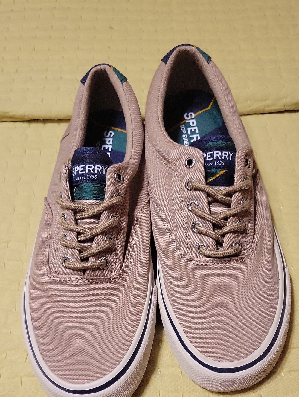 Sperry Men's Taupe Canvas Boat Shoes with Navy Accents